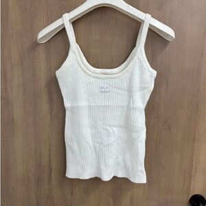 Ribbed Cream Tank Cami with Subtle Logo
